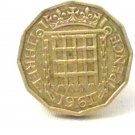 Pin Badge 3d Threepence Threepenny Bit. QE II 1961 Mauritron #250255.