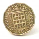Pin Badge 3d Threepence Threepenny Bit. QE II 1962 Mauritron #250256.
