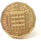 Pin Badge 3d Threepence Threepenny Bit. QE II 1964 Mauritron #250258.