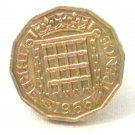 Pin Badge 3d Threepence Threepenny Bit. QE II 1966 Mauritron #250259.