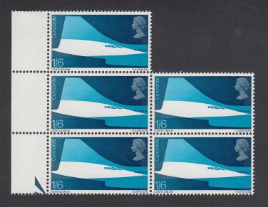 GB QEII Stamp. 1969 Concorde 1/6d BLK 5 UM SG786 Mauritron #78202
