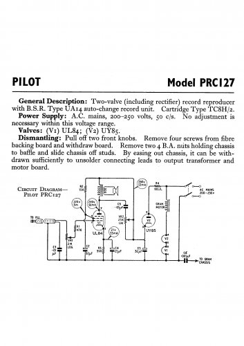 Pilot PRC127 Schematics Circuits Service Sheets  for download.