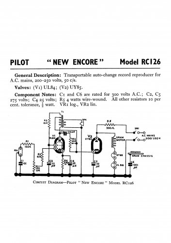 Pilot RC126 New Encore Schematics Circuits Service Sheets  for download.