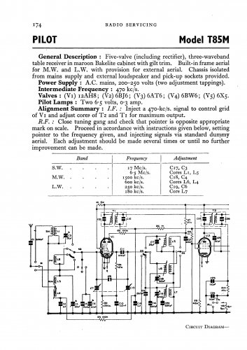 Pilot T85M Schematics Circuits Service Sheets  for download.