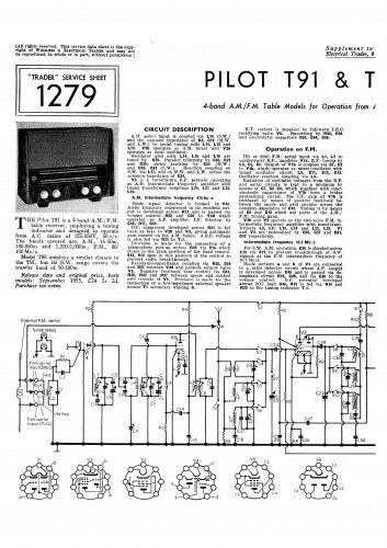 Pilot T91 Schematics Circuits Service Sheets  for download.
