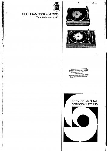 Bang & Olufsen Beogram 1500 Type 5230. Service Manual PDF download.
