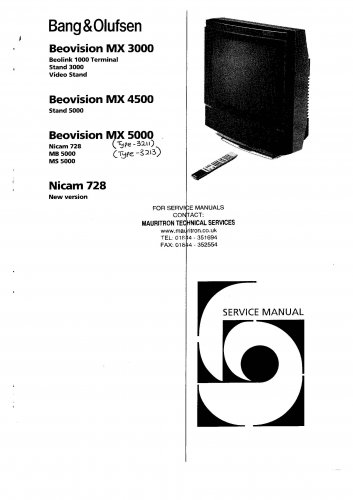 Bang & Olufsen Beovision Mx5000 Type 3213. Service Manual PDF download.