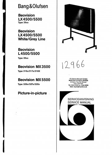 Bang & Olufsen Beovision Mx5500 Type 327x. Service Manual PDF download.