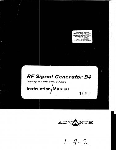 Advance B4B Signal Generator Service Manual PDF download.