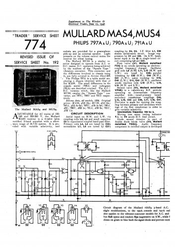 Mullard Mas4 Wireless Service Sheets PDF download.