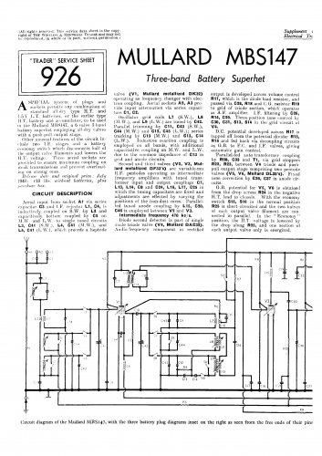Mullard Mbs147 Wireless Service Sheets PDF download.