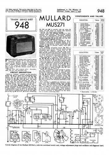 Mullard Mus271 Wireless Service Sheets PDF download.