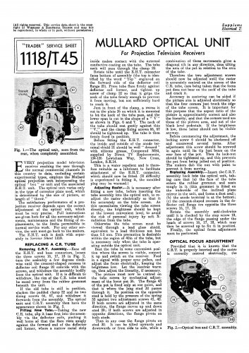 Mullard Projection Tv Optical Unit Service Sheets PDF download.