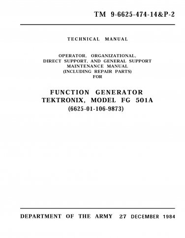 Tektronix FG501A Function Generator Military Manual PDF download.