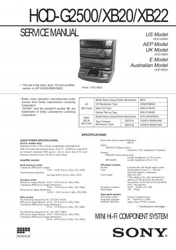 Sony HCDG2500 Music System Service Manual PDF download.
