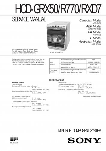 Sony HCDGRX50 Music System Service Manual PDF download.
