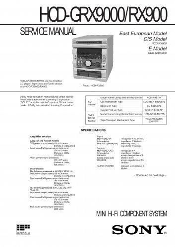 Sony HCDGRX9000 Music System Service Manual PDF download.