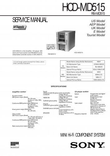 Sony HCDMD515 Music System Service Manual PDF download.