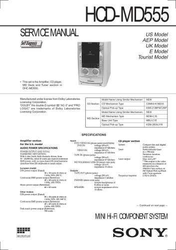 Sony HCDMD555 Music System Service Manual Schematics PDF download.