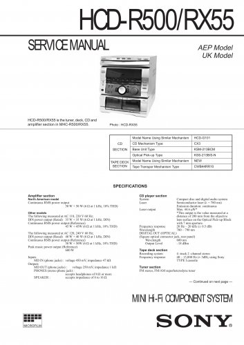 Sony HCDR500 Music System Service Manual Schematics PDF download.