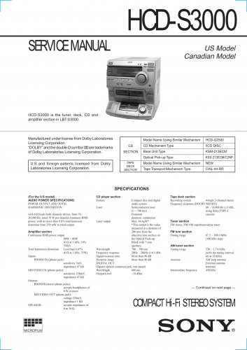 Sony HCDS3000 Music System Service Manual Schematics PDF download.