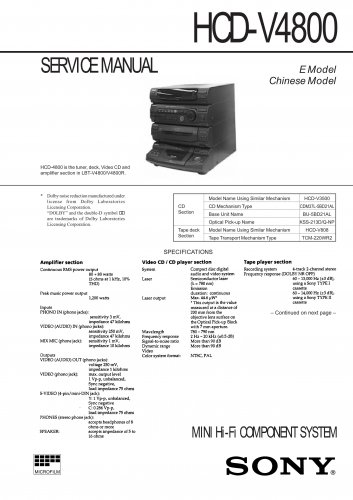 Sony HCDV4800 Music System Service Manual Schematics PDF download.