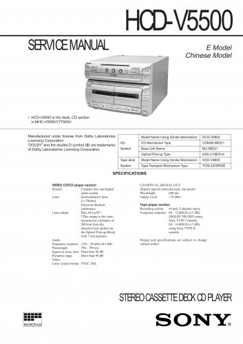 Sony HCDV5500 Music System Service Manual Schematics PDF download.