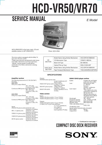 Sony HCDVR50 Music System Service Manual Schematics PDF download.
