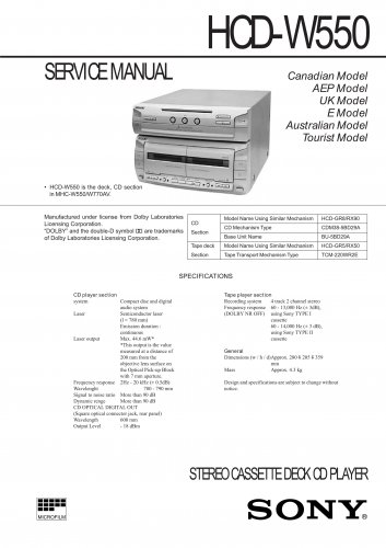Sony HCDW550 Music System Service Manual Schematics PDF download.