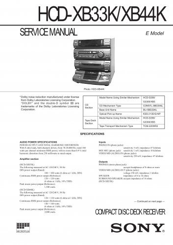 Sony HCDXB33K Music System Service Manual Schematics PDF download.