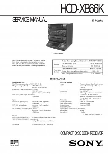 Sony HCDXB66K Music System Service Manual Schematics PDF download.