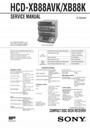Sony HCDXB88AVK Music System Service Manual Schematics PDF download.