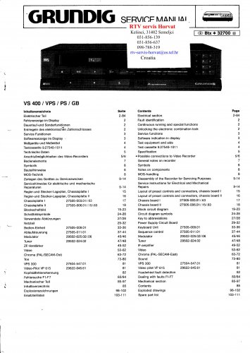 Grundig VS400 VPS Video Recorder Service Manual PDF download.
