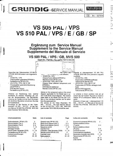 Grundig VS505 PAL Video Recorder Service Manual PDF download.