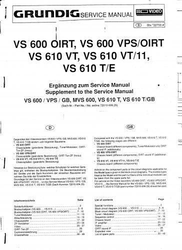 Grundig VS610 VT Video Recorder Service Manual PDF download.