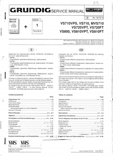 Grundig VS720 FT Video Recorder Service Manual PDF download.