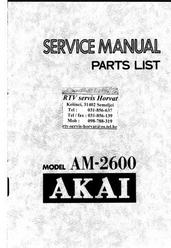 Akai AM 2600 Audio Equipment Service Manual PDF download.