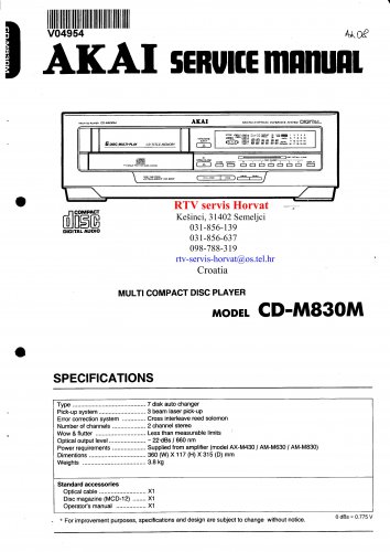Akai CDM830M Audio Equipment Service Manual PDF download.