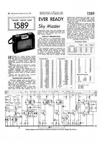 Ever Ready Sky Master. Vintage Wireless Service Sheets PDF download.