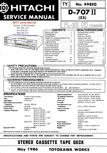 Hitachi  D707 Music System Service Manual PDF download.