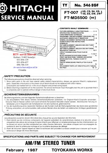 Hitachi  FTMD5500 Music System Service Manual PDF download.