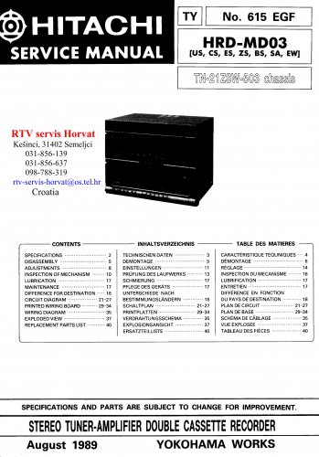 Hitachi  HRDMD03 Music System Service Manual PDF download.