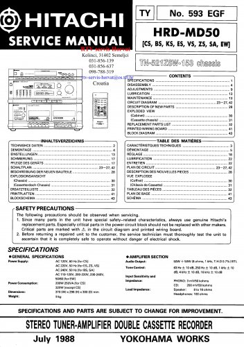 Hitachi  HRDMD50 Music System Service Manual PDF download.