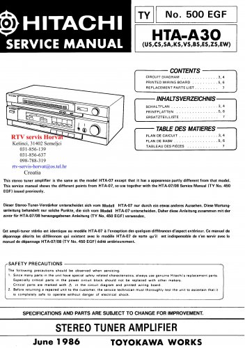Hitachi  HTAA30 Music System Service Manual PDF download.