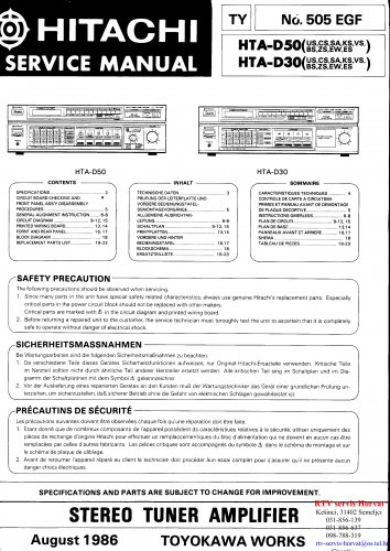 Hitachi  HTAD30 Music System Service Manual PDF download.