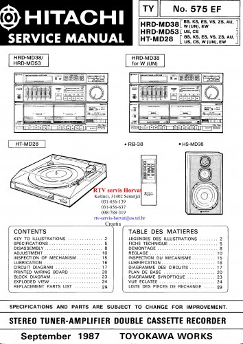 Hitachi  HTMD28 Music System Service Manual PDF download.
