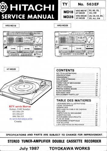 Hitachi  MD28 Music System Service Manual PDF download.