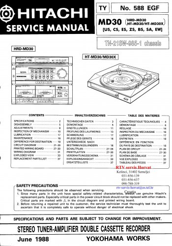 Hitachi  MD30 Music System Service Manual PDF download.