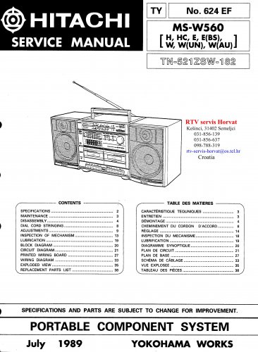 Hitachi  MSW560 Music System Service Manual PDF download.