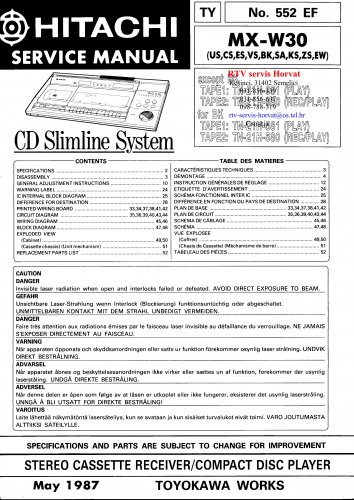Hitachi  MXW30 Music System Service Manual PDF download.